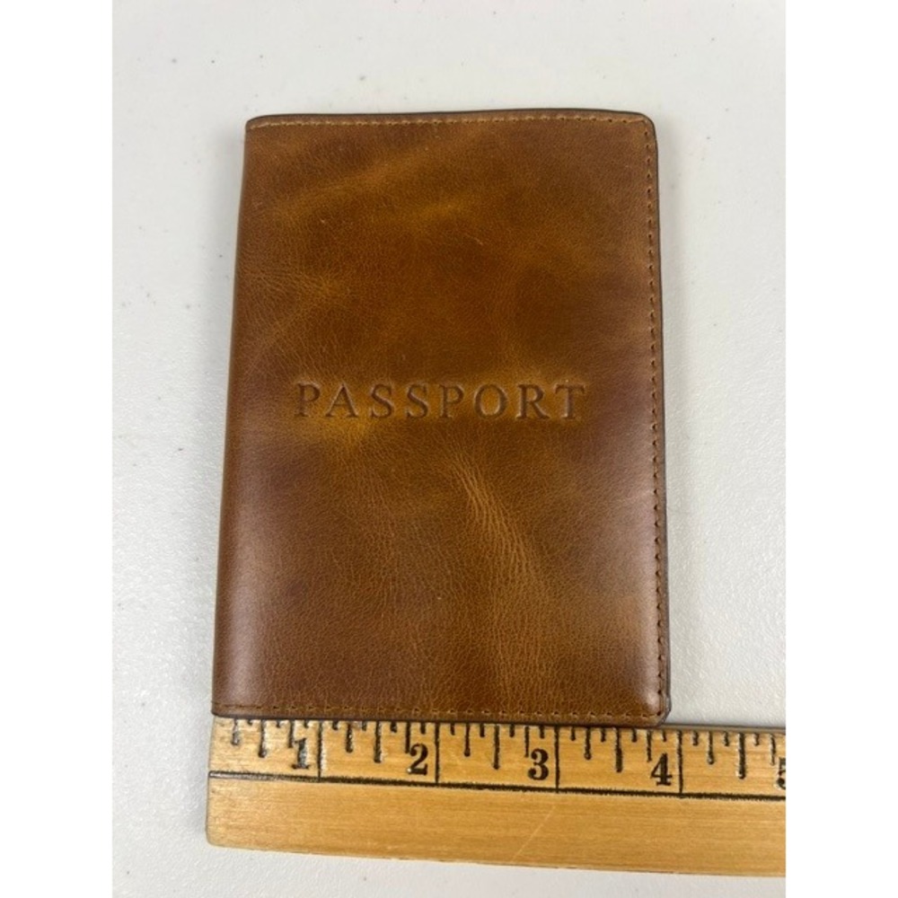 J.Crew Brown Leather Passport Cover Chambray Lined Travel Case Wallet - Picture 6 of 9